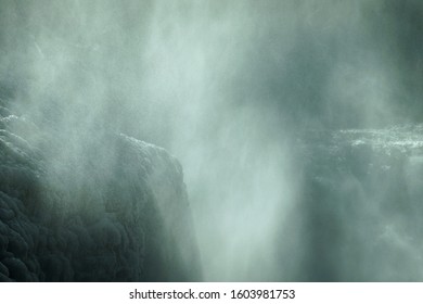 View Of Letchworth State Park Upper Waterfall At Winter Time.