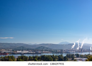 View Of The Lewis And Clark Bridge Crossing The Columbia River Between Rainier, Oregon And Longview, Washington