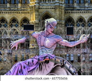 View Of Life Ball Statue 2017 In Front Of City Hall  2017 In Vienna, Austria