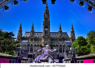 View Of Life Ball Statue 2017 In Front Of City Hall  2017 In Vienna, Austria