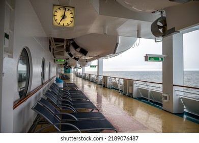 View Of Life Boats On The Deck Of A Cruise Ship In The North Pacific Ocean On The Way To Alaska.