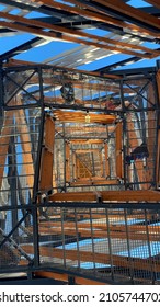 View of the lifting tower from below.