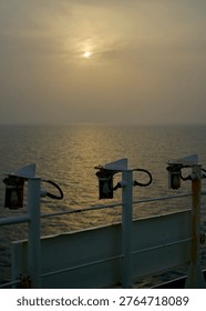 View of the light fitting on the name plate of a ship art sea