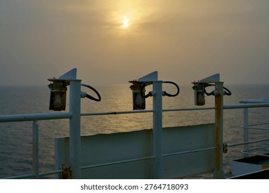 View of the light fitting on the name plate of a ship art sea