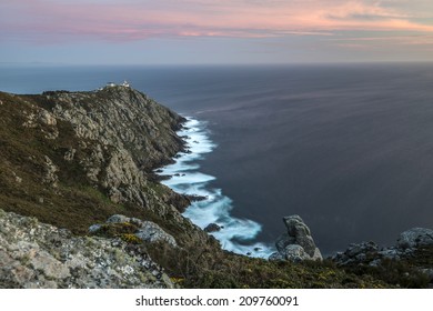 View of Lighthouse in Cape Finisterre, La Coruna, Spain. 