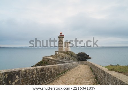 view of the lighthouse Phare du petit minou in Plouzane, Brittany, France.
