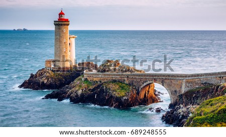 View of the lighthouse Phare du Petit Minou in Plouzane, Brittany (Bretagne), France.