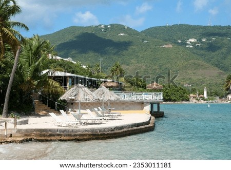 The view of Lindbergh Bay shore, resort area in Charlotte Amalie town on St. Thomas island. (U.S.Virgin Islands).