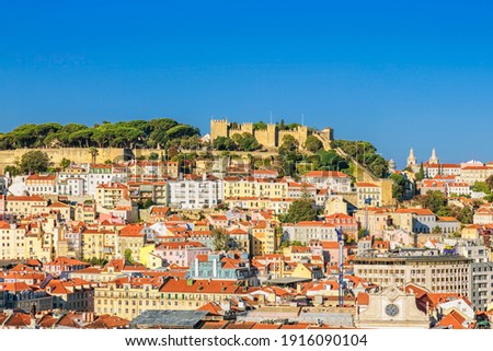 View of Lisbon from the observation point. A view to the houses roofs from a bird's-eye view. Lisabon. Portugal.