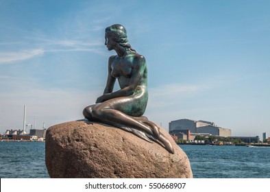 View of the Little mermaid statue in Copenhagen Denmark