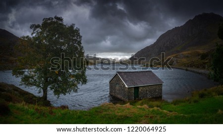 View of Llyn Ogwen Lake - House in the Lake, Wales, United Kingdom