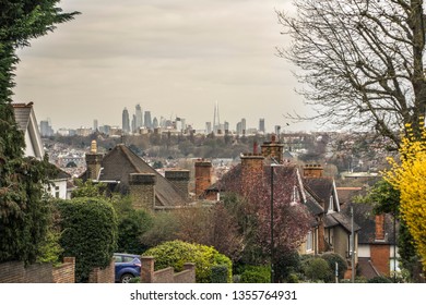 View Of London City Skyline From Residential Area Of South West London