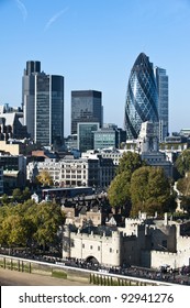 View Of London Tower And The Gherkin In The Financial District.