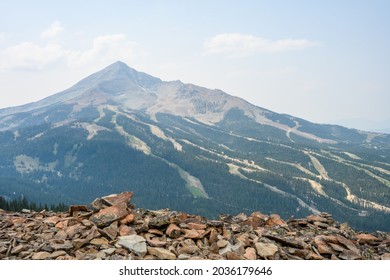 View Of Lone Mountain Peak And Sky Runs, In The Summer, From The Peak Across The Valley, Big Sky, Montana
