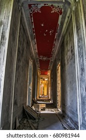 A View Of A Long Corridor Of An Elegant Abandoned Villa Of Nineteenth Century In Italy