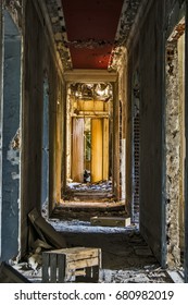 A View Of A Long Corridor Of An Elegant Abandoned Villa Of Nineteenth Century In Italy