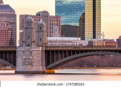 View of Longfellow Bridge,Boston in the morning. It is a bridge spanning the Charles River to connect Boston's Beacon Hill neighborhood with the Kendall Square area of Cambridge, Massachusetts.