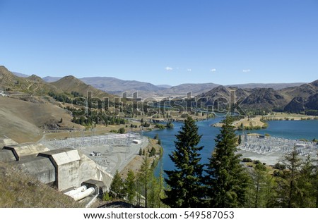 View looking down off Benmore Dam, South Island, New Zealand