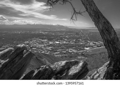 A View Looking Down On The Salt Lake City Valley And University Of Utah In Black And White.