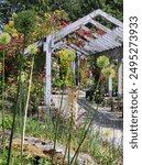 A view looking inside and into the trellis and lattice at the Rose Garden site