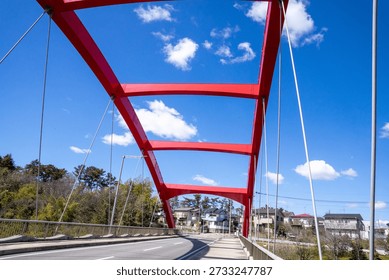 The view looking up from the middle of the bridge