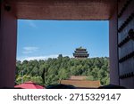 View looking through the open red doors of the Forbidden City
