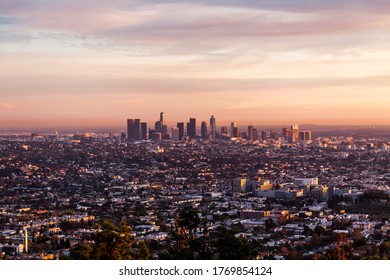View of Los Angeles from the Griffith Observatory in the evening