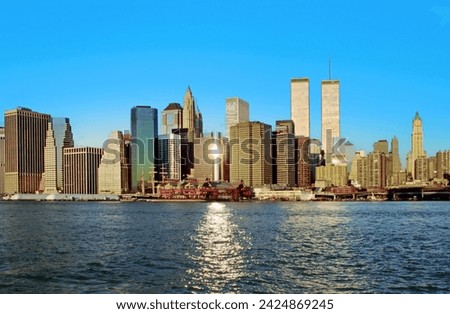 view to Lower mahattan and  World Trade Center  in New York City, America.  the WTC was destroyed by 911 from terrorists, USA