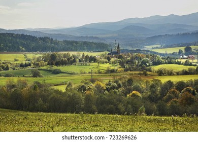 View Of Lutowiska Village In Bieszczady County. Poland