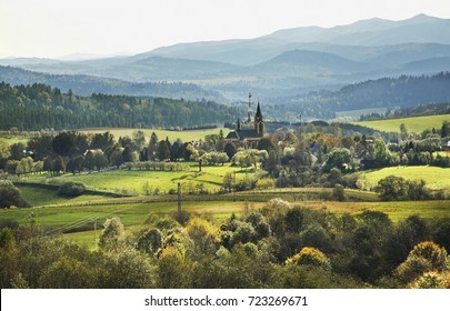 View Of Lutowiska Village In Bieszczady County. Poland