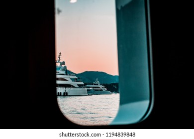 The View From A Luxury Yacht, Sunset Over Monaco, Monte-Carlo. Private Party For Billionaires And Top Brokers, Business With Style. Amazing Holidays.
