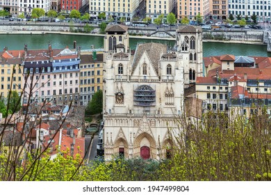 View of Lyon with cathedral from Basilica of Notre-Dame de Fourviere hill, Frane