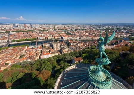 View of Lyon city from the top of notre-dame-de-fourviere basilica, France