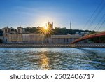 View of Lyon at sunset, France, Europe