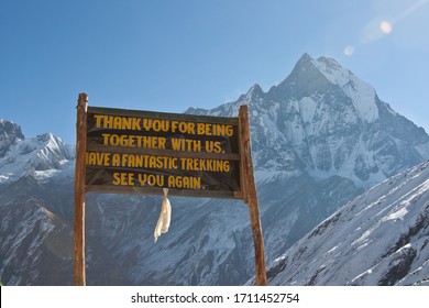 View Of Machapuchare Mountain Summit From Annapurna Base Camp