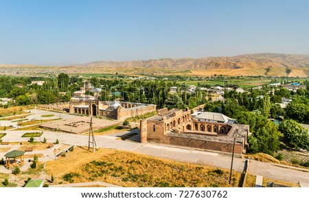View of Madrasas Kuhna and Nav from Hisor Fortress in Tajikistan