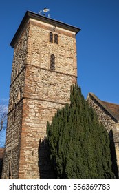A view of the magnificent Saxon tower of Holy Trinity church in the historic town of Colchester, Essex.