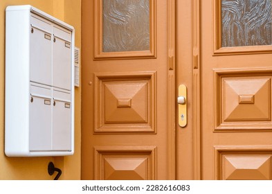 View of mailbox near door in city, closeup - Shutterstock ID 2282616083