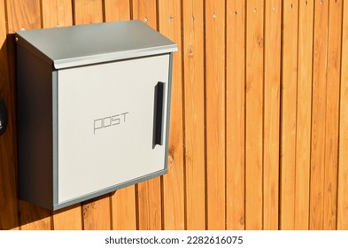 View of mailbox on wooden fence, closeup - Shutterstock ID 2282616075