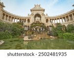 View of the main facade of the Palais Longchamp in Marseille, France.