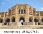 View of the main part of the Khaju Bridge in Isfahan, Iran. It is one of the most beautiful bridges in the city, built in 1650