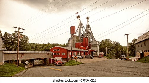 View Of Main Street And Rural Grain Mill In Small Western New York State Town