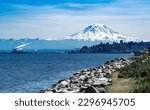 A view of majestic Mount Rainier from Point Ruston including the Tacoma industrial area