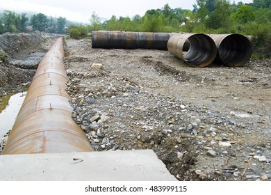 A View Of A Major Construction Project To Build A Large Underground Industrial Pipeline.