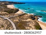 View of the Malhao beach in Vila Nova de Milfontes, Alentejo, Portugal.