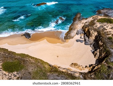 View of the Malhao beach in Vila Nova de Milfontes, Alentejo, Portugal.