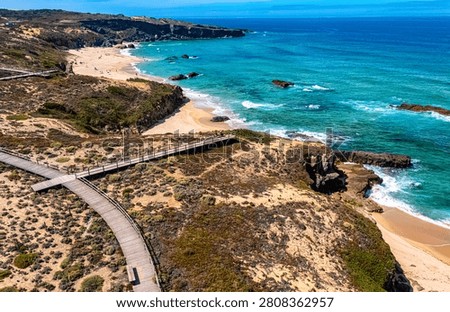 View of the Malhao beach in Vila Nova de Milfontes, Alentejo, Portugal.