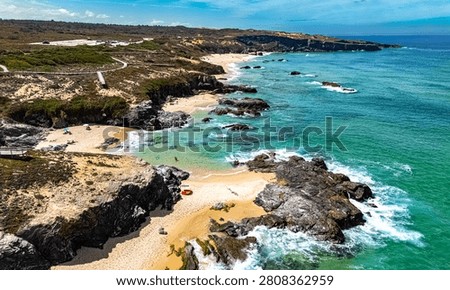 View of the Malhao beach in Vila Nova de Milfontes, Alentejo, Portugal.