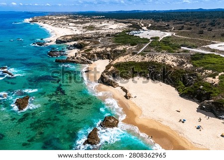 View of the Malhao beach in Vila Nova de Milfontes, Alentejo, Portugal.