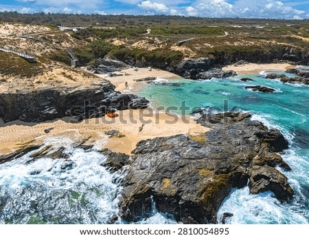 View of the Malhao beach in Vila Nova de Milfontes, Alentejo, Portugal.